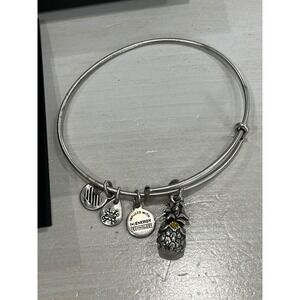 Alex and Ani Pineapple Charm Bangle Bracelet‎ Silver Tone Expandable